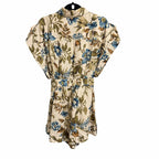 Zimmermann Aliane Roll Cuff Playsuit Khaki Floral Pure Linen Size AU 3 / US 10