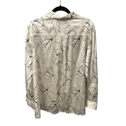 St. John Ivory Black Floral Print Silk Blend Long Sleeve Button Up Womens 18