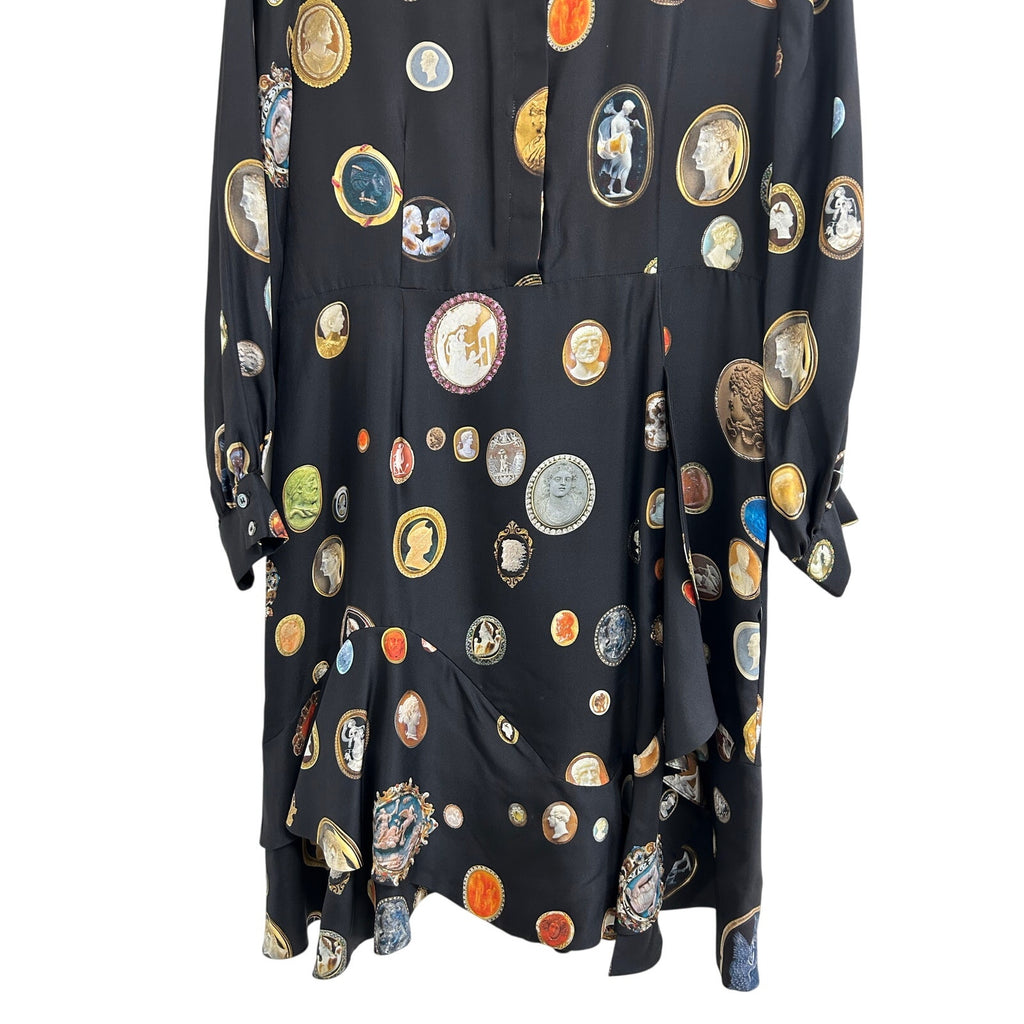 Libertine Cameos Printed Fit & Flare Ruffle Silk Dress Womens Large $2600