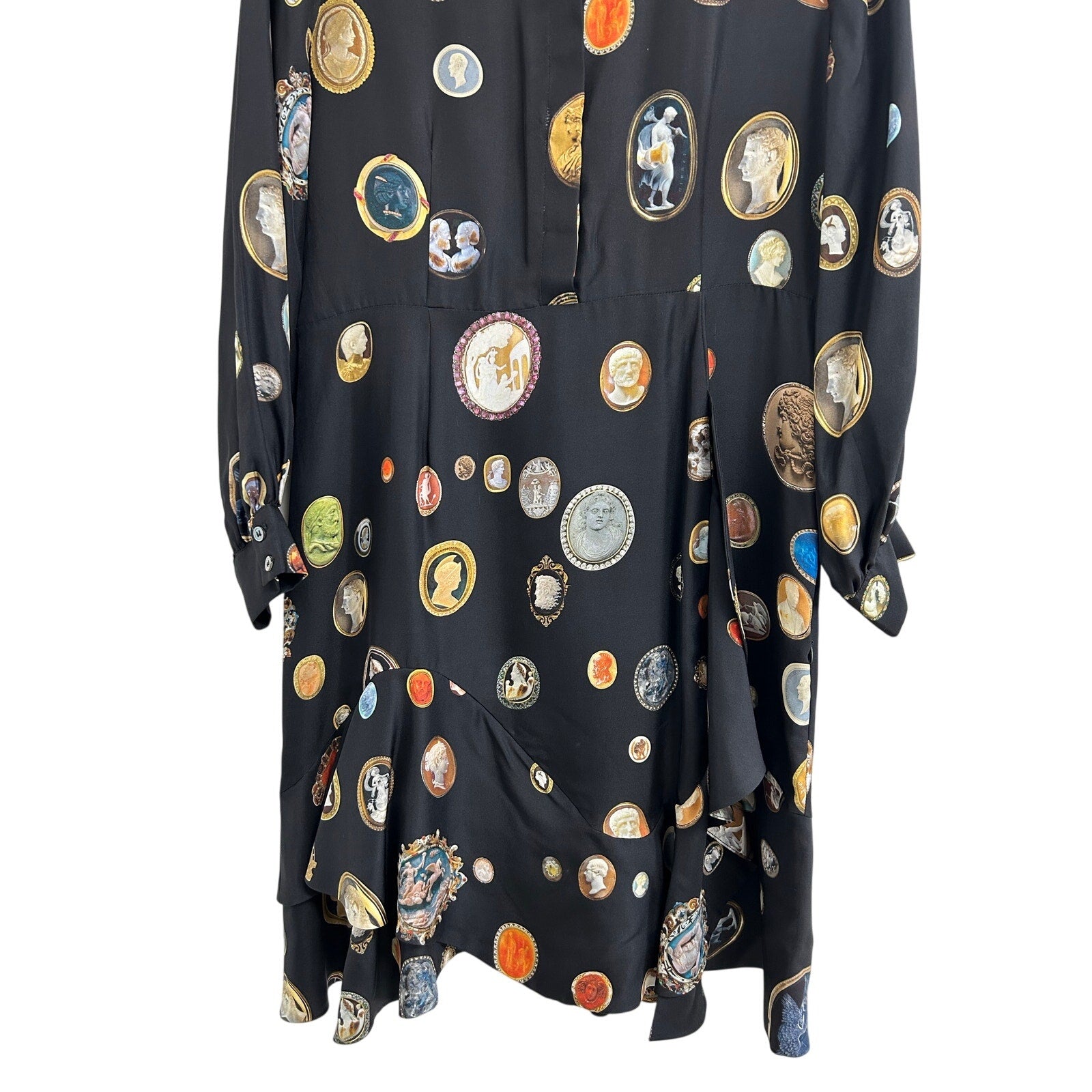 Libertine Cameos Printed Fit & Flare Ruffle Silk Dress Womens Large $2600