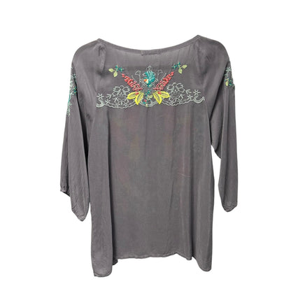 Johnny Was Gray Multicolor Floral Print 3/4 Sleeve Button Front Top Womens Small