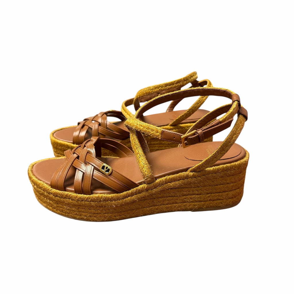 Valentino Garavani Bribri 60 Leather Platform Espadrille Sandals Brown Size US 9