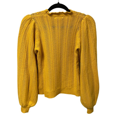 Ulla Johnson Pure Cashmere Ruffle Neck Open Knit Sweater Dark Yellow Size Small