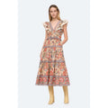 Sea New York Tess Vintage Floral Print Ruffled Cotton Midi Dress Womens 14