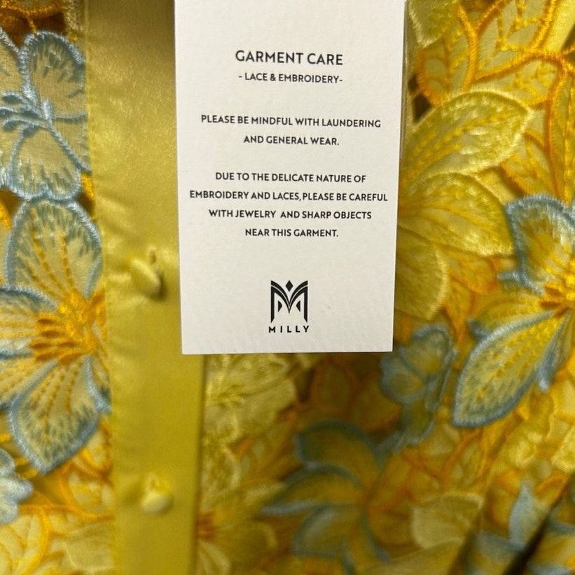 NWT Milly Yellow Multicolor Nellie Floral Lace Long Sleeve Mini Dress Womens 4