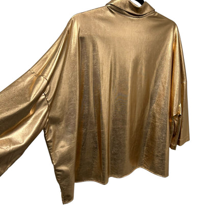 Julia Allert Gold Metallic Loose Fit 3/4 Sleeve Button Up Shirt Womens Size XL