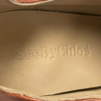See By Chloe Brown Leather Side Zip Flared Block Heel Ankle Bootie Size 37 US 7