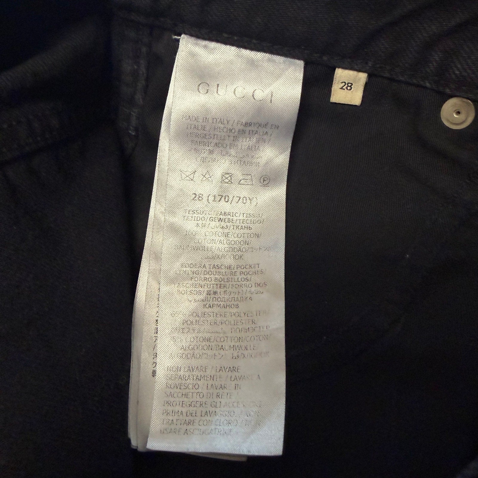 Gucci Horsebit High Rise Wide Leg Frayed Hem Jeans Black Denim Size 28 / US 8