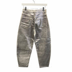 NWT Ganni Foil Denim Stary Pant Bright White Metallic Silver Size 25 Retro Party