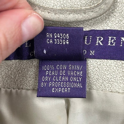 Ralph Lauren Collection Purple Label Cream Distressed Leather Jacket Womens 10