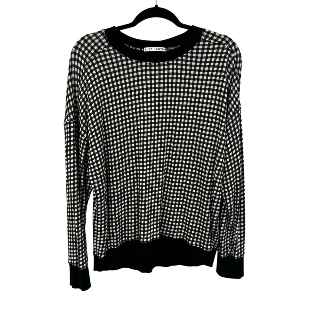 Alice + Olivia Natalie Black White Gingham French Terry Sweatshirt Womens Large