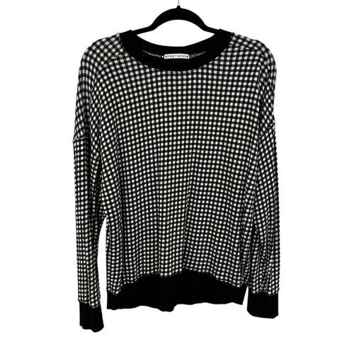Alice + Olivia Natalie Black White Gingham French Terry Sweatshirt Womens Large