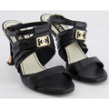 Chanel Black Leather Sandal Heel Gold CC Logo / Heel Caps Womens 39.5 / US 8.5
