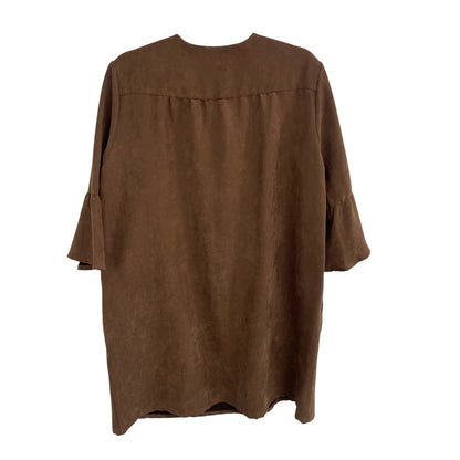 Jude Connally Kerry Faux Suede V Neck Side Pocket Shift Dress Brown Size Medium