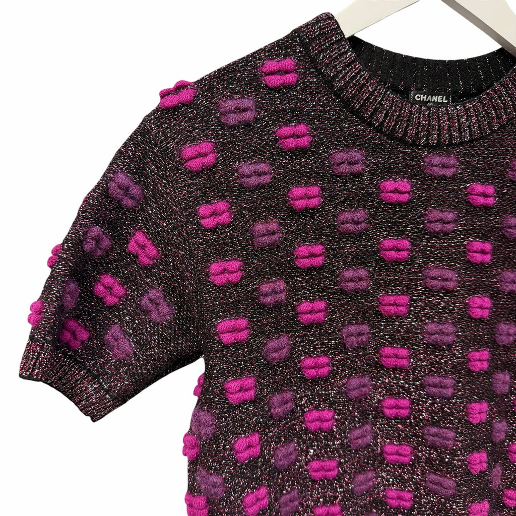 Chanel 2014 Lips Sweater Metallic Mohair Wool Purple Magenta Size 40 / US 8 RARE