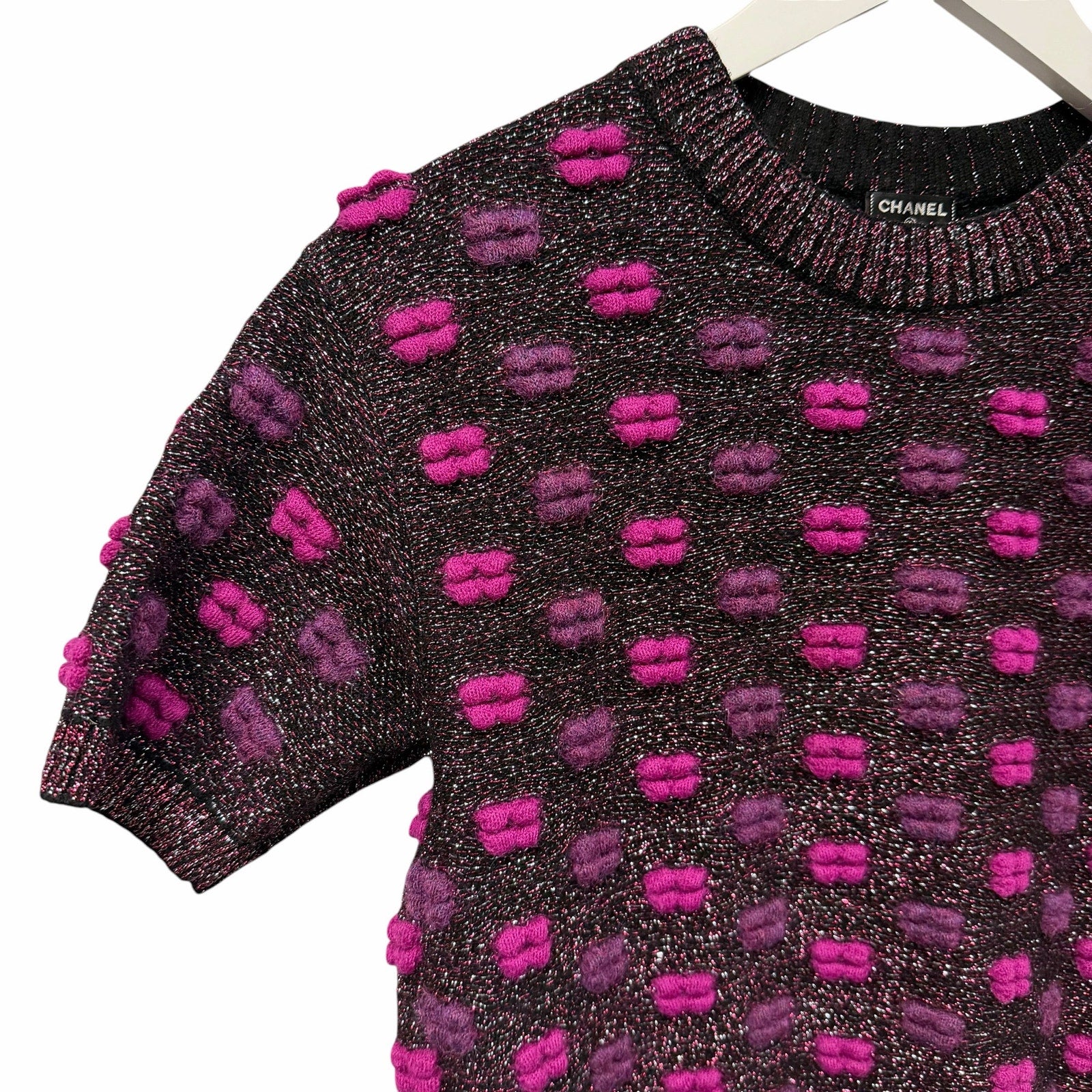 Chanel 2014 Lips Sweater Metallic Mohair Wool Purple Magenta Size 40 / US 8 RARE