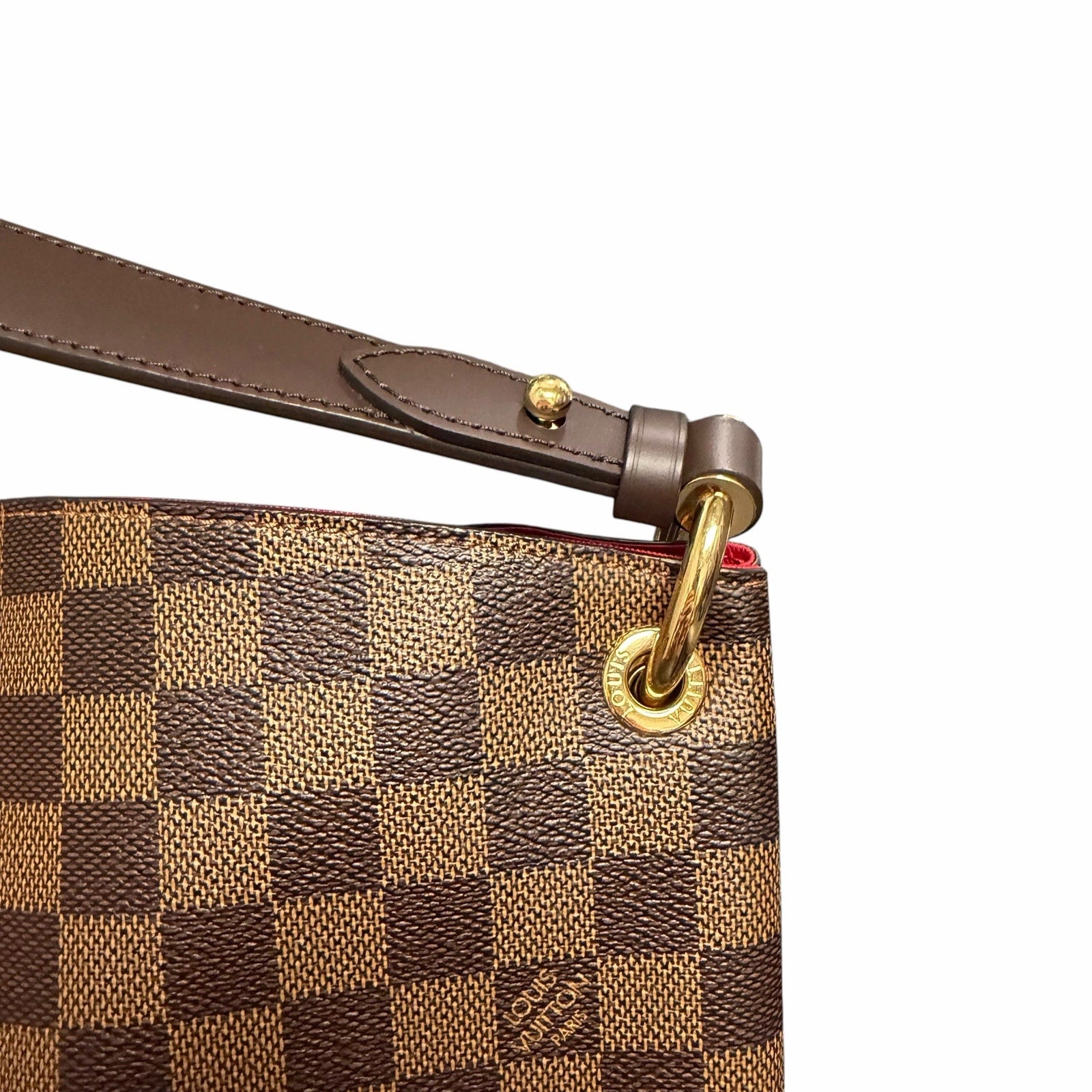 Louis Vuitton Damier Ebene Graceful Hobo PM Handbag Brown Logo Red Lining