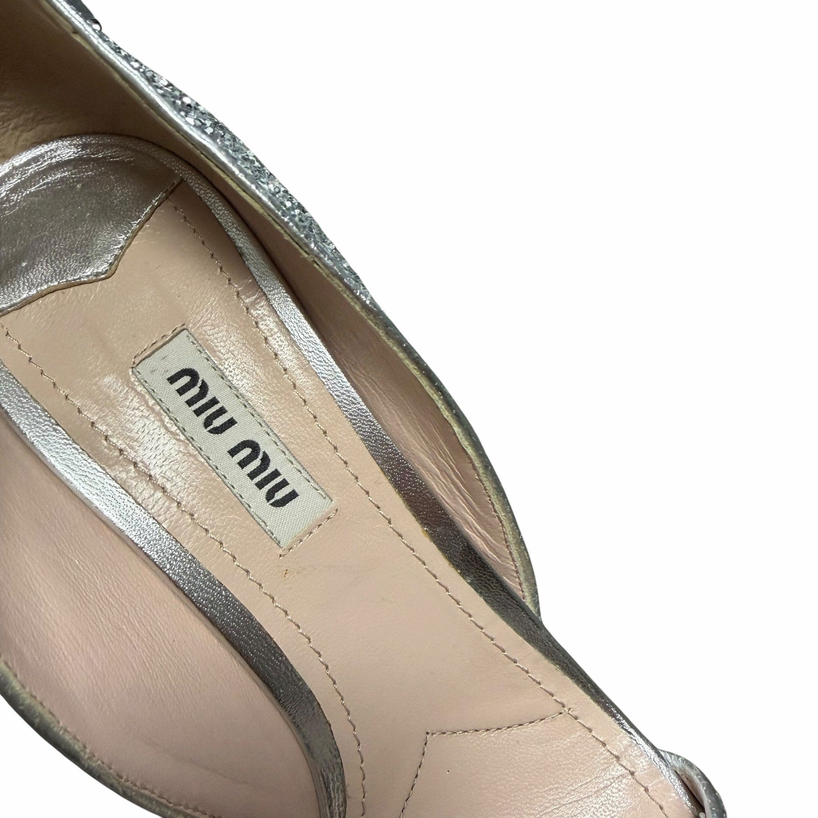 Miu Miu Swarovski Crystal Embellished Glitter Leather Sandals Size 39.5 / US 9.5