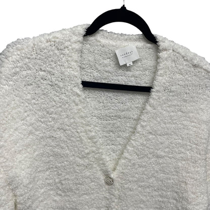 Sundays V Neck Pearl Embellished Button Front Cardigan Sweater White Medium