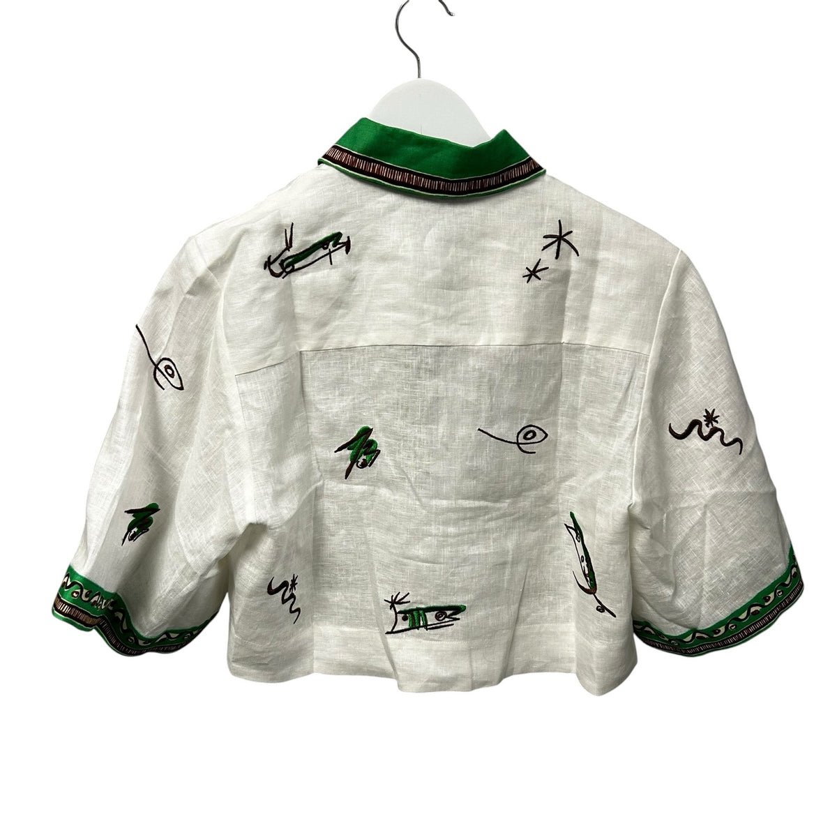 NWT Alemais Ivory Green Wanda Embroidered Cropped Shirt Womens US 2