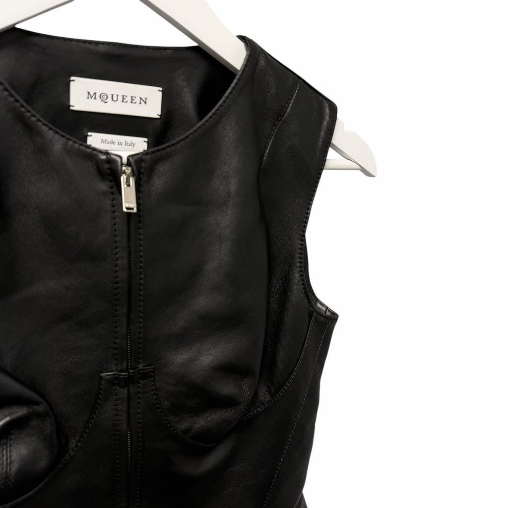 Alexander McQueen Seamed Leather Zip Up Vest Black Size 36 / US 0 Grunge Goth