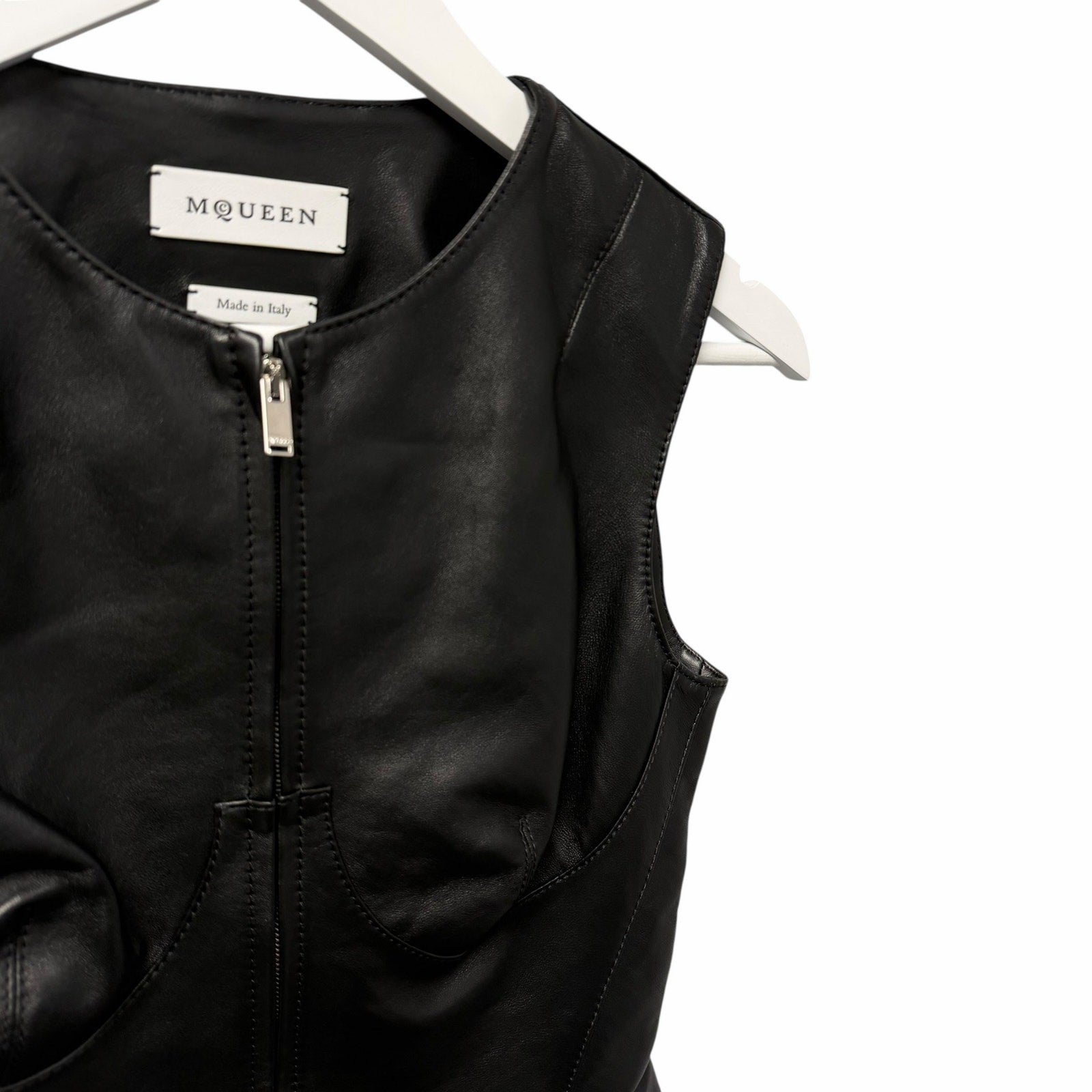 Alexander McQueen Seamed Leather Zip Up Vest Black Size 36 / US 0 Grunge Goth