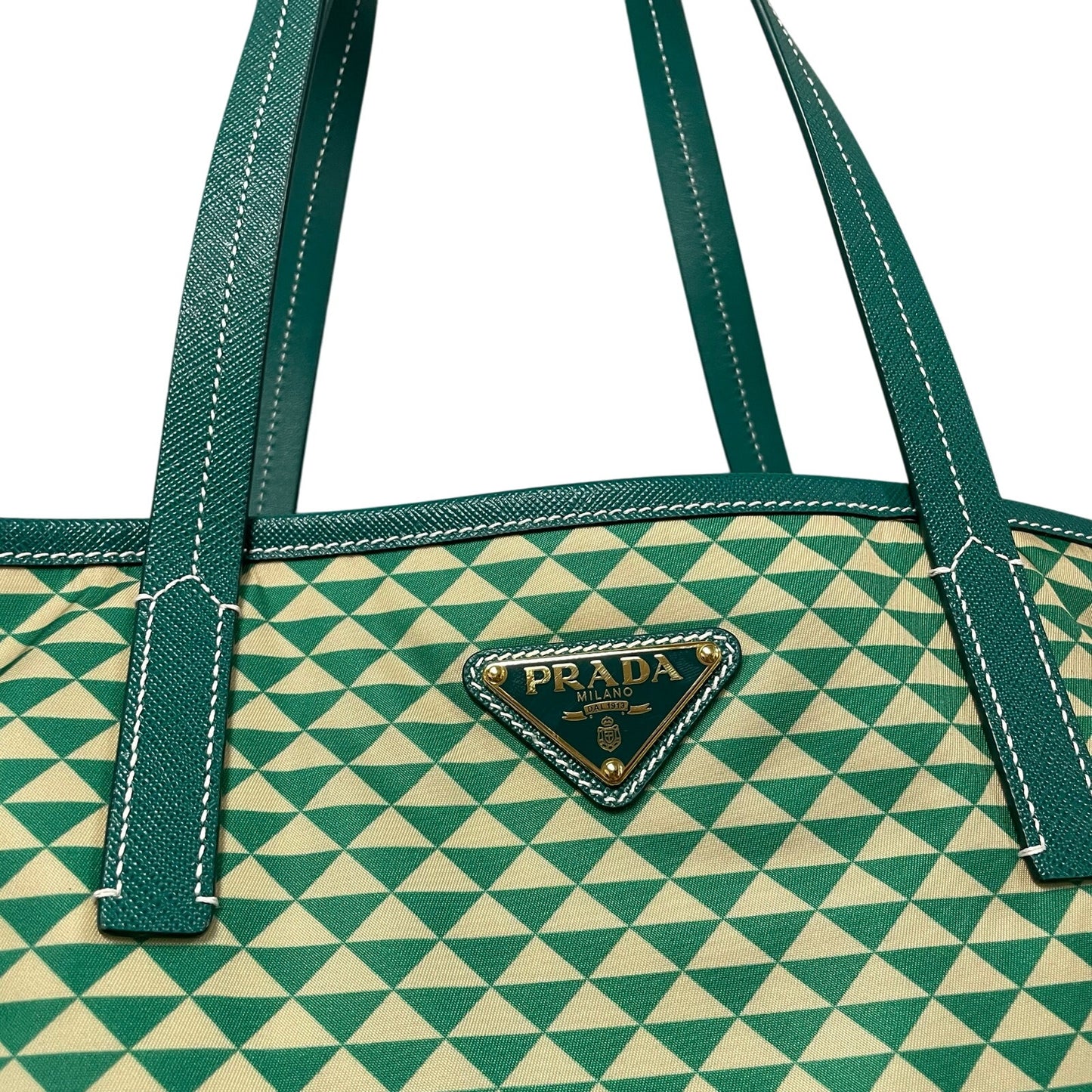 Prada Tessuto Triangulum Nylon Tote Bag Green Off White Triangle Print