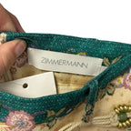 NWT Zimmerman Cream Scarf Floral Print Indra Tuck 100% Linen Short Womens US 4