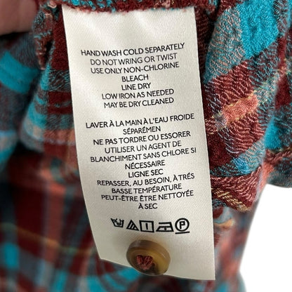 Pilcro Coral Blue Multicolor Plaid Long Sleeve Button Down Womens Petite Medium