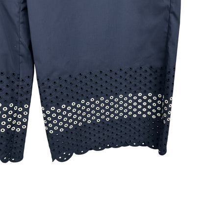 NWT Jason Wu Navy Blue Scalloped Eyelet Cotton Blend Culottes Pants Womens 12