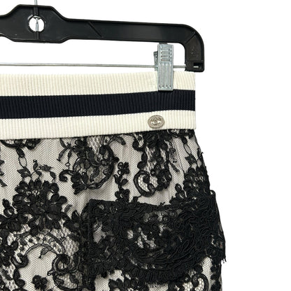 Chanel White with Black Lace Overlay Knee Length Pencil Skirt Womens 36 / 2-4