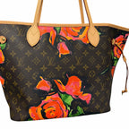 Louis Vuitton Stephen Sprouse Roses Neverfull Handbag Brown Pink Floral Designer