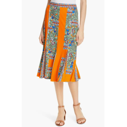 NWT Tory Burch Something Wild Stripe Printed Jersey Midi Skirt Womens Small
