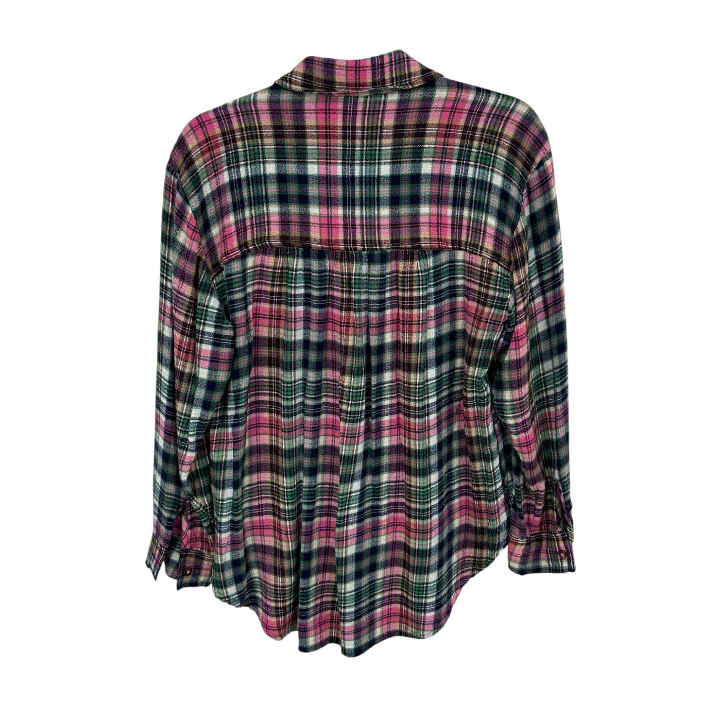 Pilcro Anthro Pink Green Plaid Hadley Relaxed Button Down Womens Petite Small
