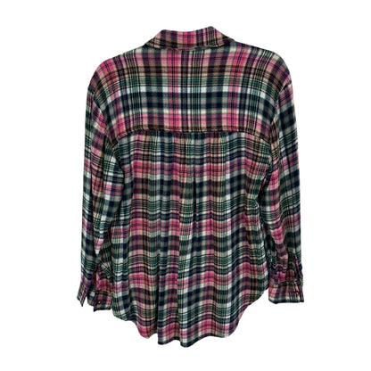 Pilcro Anthro Pink Green Plaid Hadley Relaxed Button Down Womens Petite Small