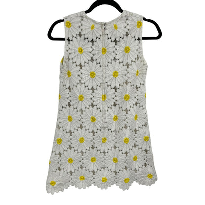 Dolce & Gabbana White Yellow Daisy Macrame Sheath Mini Dress Womens 38 / US 2