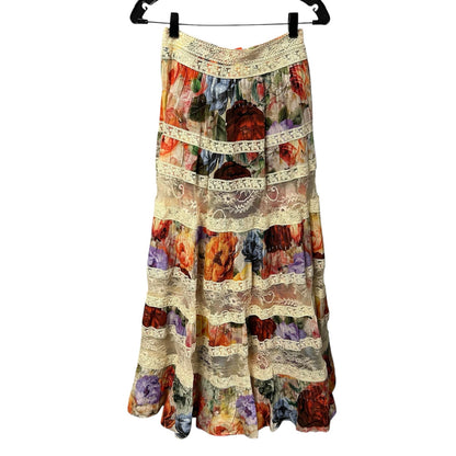 NWT Alice + Olivia Storm Floral Print Adira Tiered A Line Maxi Skirt Womens 0