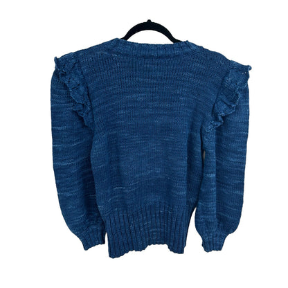 St. Roche Indigo Blue Organic Cotton Ruffle Sleeve Zadie Sweater Womens Small