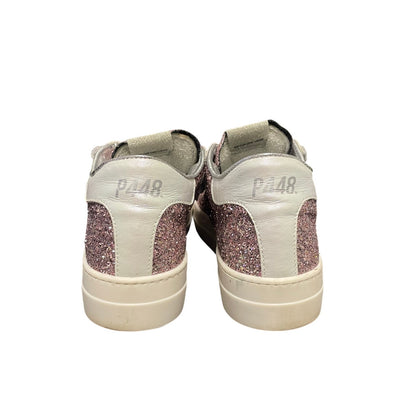 P448 Thea Sneaker in Pink Glitter Metallic Lace Up Womens Size 40 / US 9.5 - 10