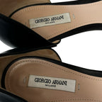 Giorgio Armani Black Leather Gold Hardware Square Toe Flats Womens 37.5 / US 7.5