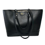 Gucci Black Leather Gold Interlocking GG Logo Ophidia Shopper Tote Bag