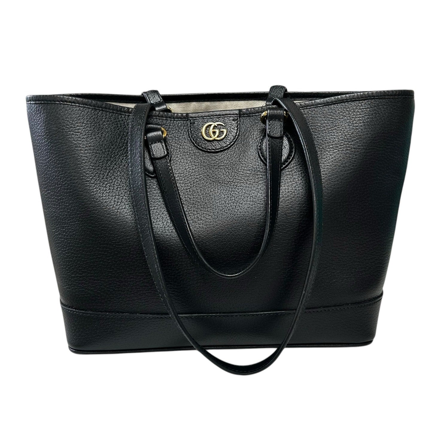 Gucci Black Leather Gold Interlocking GG Logo Ophidia Shopper Tote Bag