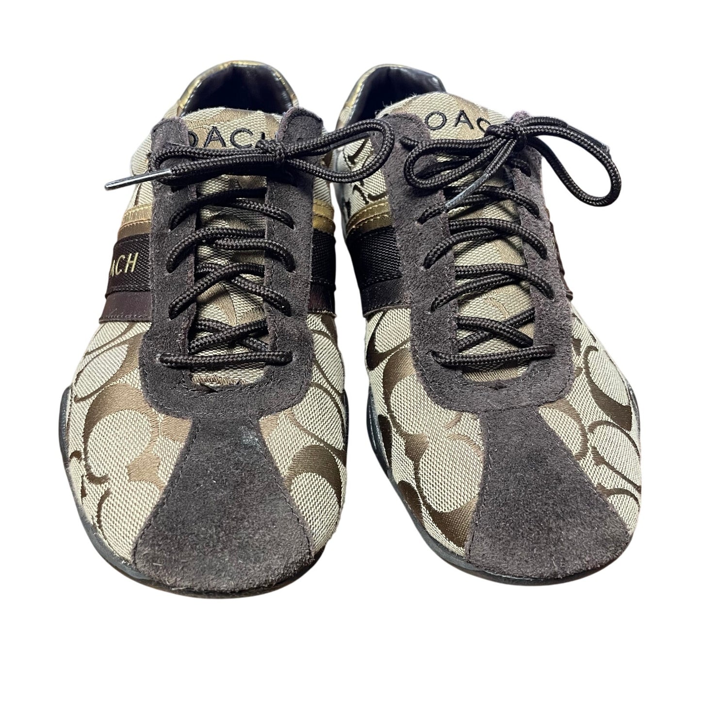 Coach Signature Canvas Logo Print Suede Trim Lace Up Jayme Sneaker Brown 7.5