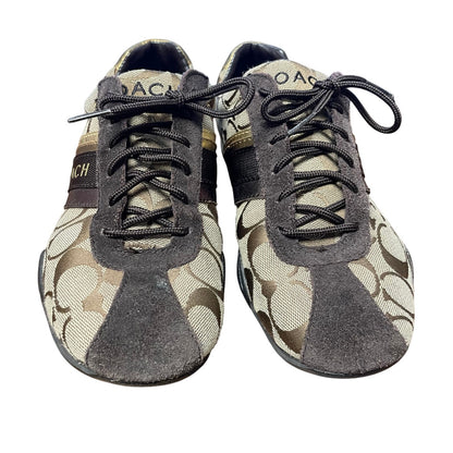 Coach Signature Canvas Logo Print Suede Trim Lace Up Jayme Sneaker Brown 7.5
