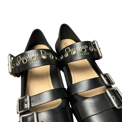Christian Dior Black Supple Calfskin Punk Buckle Ballet Flat Womens 39 / US 9