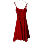 Christian Dior Paris Red Belted A Line Flare Sleeveless Midi Dress Womens US 2