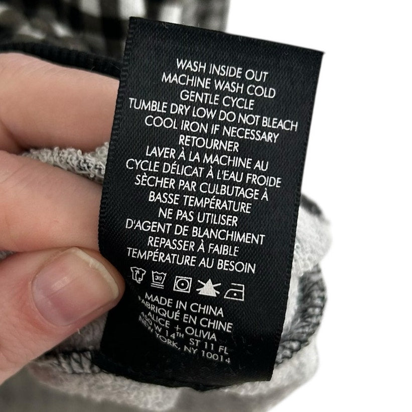 Alice + Olivia Natalie Black White Gingham French Terry Sweatshirt Womens Large