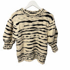 Ulla Johnson Hana Pullover Sweater Cream Black Zebra Print Puff Sleeves Medium