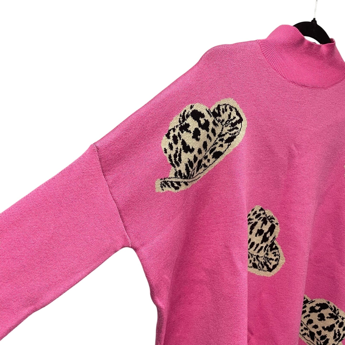 NWT Entro Cowboy Hat Print Mock Neck Sweater Pink Womens Size Small
