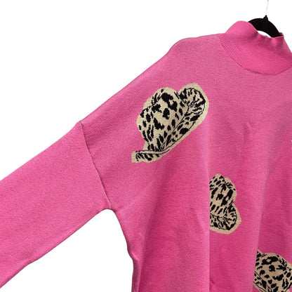 NWT Entro Cowboy Hat Print Mock Neck Sweater Pink Womens Size Small